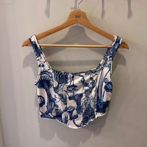 Mushroom printed structureless corset tank top